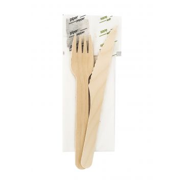 Set 100 bucati  LEMN Furculita  Cutit  Servetel  Sare si Piper