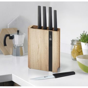 Set 5 cutite cu suport Richardson Sheffield, Edge Black, inox/lemn, negru/natur