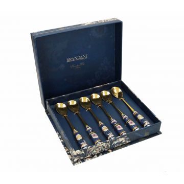 Set 6 lingurite desert Blue Danube Gold, Brandani, inox, maner ceramic
