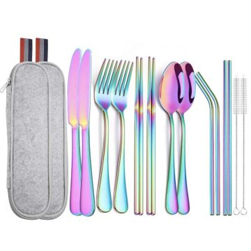 Set 14 tacamuri inox, Quasar & Co, pentru birou, calatorii, camping, husa depozitare, 24 x 7 cm, fade