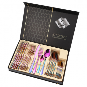 Set 24 tacamuri din inox, Quasar & Co.®, 6 x cutite, 6 x linguri, 6 x furculite, 6 x lingurite, 40 x 25.5 x 5.5 cm, Fade