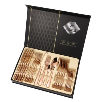 Set 24 tacamuri din inox, Quasar & Co., 6 x cutite, 6 x linguri, 6 x furculite, 6 x lingurite, 40 x 25.5 x 5.5 cm, Rose Gold