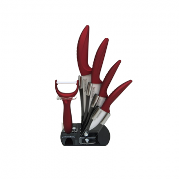 Set 4 cutite ceramice si curatator legume pe suport  Royalty Line RL C4S - rosu burgund