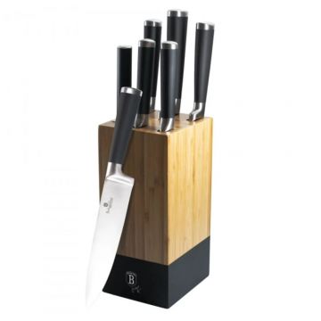 Set cutite 7 piese cu suport bambus Black Royal Berlinger Haus BH 2424