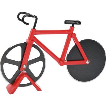 Cutit pizza inovator eMazing, forma bicicleta, cu suport inclus, dimensiuni 19 x 12.5 cm, fabricat din otel inoxidabil si plastic rezistent (PP), culoare neagra