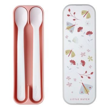 Linguri pentru copii albe/roz-deschis din plastic 2 buc. Flowers & Butterflies by Little Dutch – Mepal