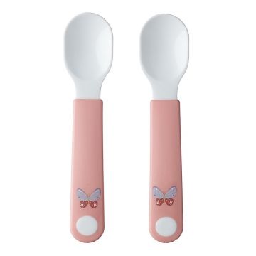 Linguri pentru copii albe/roz-deschis din plastic 2 buc. Flowers & Butterflies by Little Dutch – Mepal