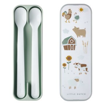 Linguri pentru copii albe/verde-deschis din plastic 2 buc. Little Farm by Little Dutch – Mepal