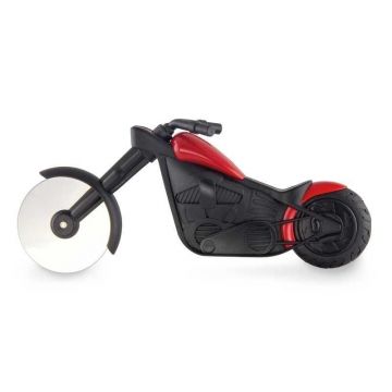 Taietor pizza inovator eMazing, design motocicleta, cu suport inclus, dimensiuni 21.5 x 9.5 cm, fabricat din otel inoxidabil si plastic rezistent (PP), culoare neagra