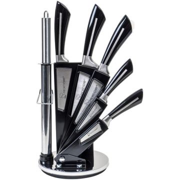 Cutite cu Suport, Inox, Negru, 8 Bucati