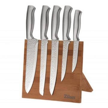 Cutite Otel Inoxidabil si Suport din Bambus, 5 Bucati