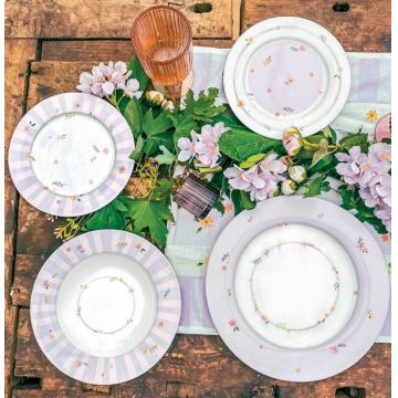 Serviciu de masa 18 piese, Brandani, Polline Lilac, portelan New Bone China