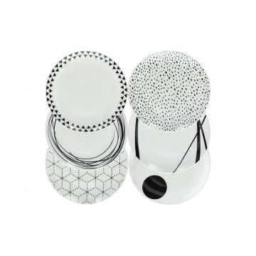 Serviciu de masa 18 piese, Tognana, Metropolis Graphic, portelan, alb/negru