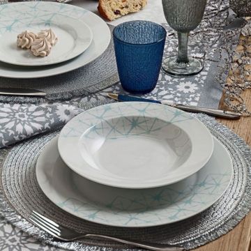 Serviciu de masa, 18 piese, Tognana, Olimpia Web, portelan, alb/bleu