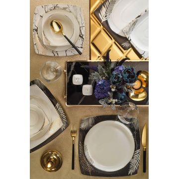 Serviciu de masa 53 piese INBNMR53YT43011444, Kutahya Porselen, portelan, alb/auriu