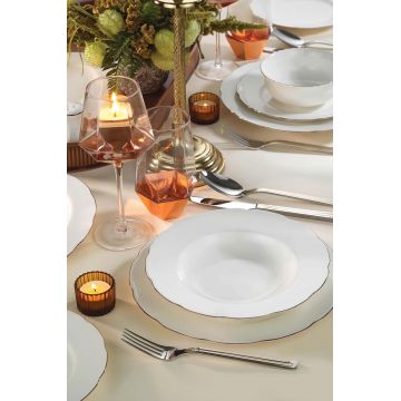 Serviciu de masa 53 piese INBNOLY53YT120, Kutahya Porselen, portelan, alb/auriu