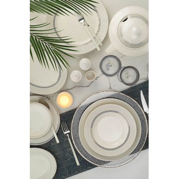Serviciu de masa 62 piese BNKL62YT43012054, Kutahya Porselen, portelan, alb/argintiu