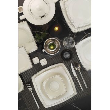 Serviciu de masa 62 piese BNMR62YT4301175020, Kutahya Porselen, portelan, alb/argintiu