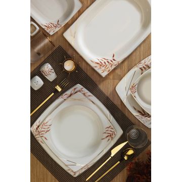 Serviciu de masa 62 piese BNMR62YT430122622, Kutahya Porselen, portelan, alb/bronz