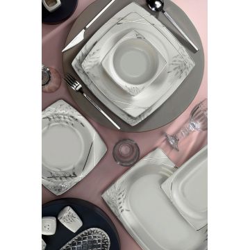 Serviciu de masa 62 piese BNMR62YT430122626, Kutahya Porselen, portelan, alb/argintiu