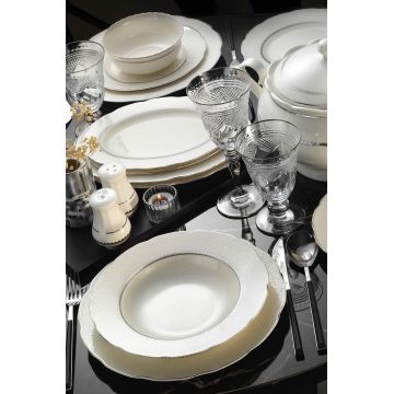 Serviciu de masa 62 piese BNOLY62YT1138020, Kutahya Porselen, ceramica, alb/auriu