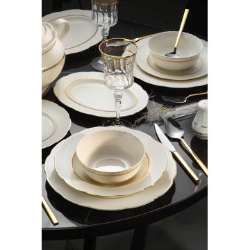 Serviciu de masa 62 piese BNOLY62YT1138021, Kutahya Porselen, ceramica, alb/auriu