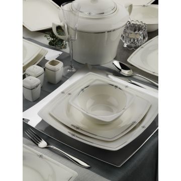 Serviciu de masa, 62 piese, Kutahya Porselen, BNMR62YT1060520, portelan, alb/negru