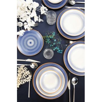 Serviciu de masa, Hermia, 973BRS3145, Farfurie desert: 20 cm (6 bucăți), Alb/Albastru