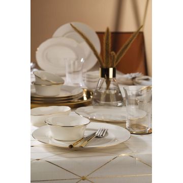 Serviciu de masa breakfast 16 piese INBNKL16KH20, Kutahya Porselen, ceramica, alb/auriu