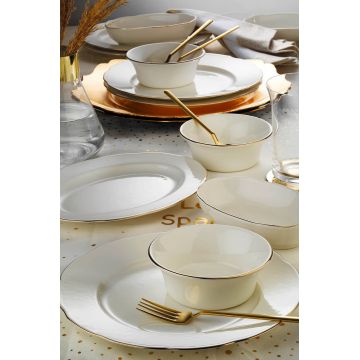 Serviciu de masa breakfast 16 piese INBNOLY16KH20, Kutahya Porselen, ceramica, alb/auriu