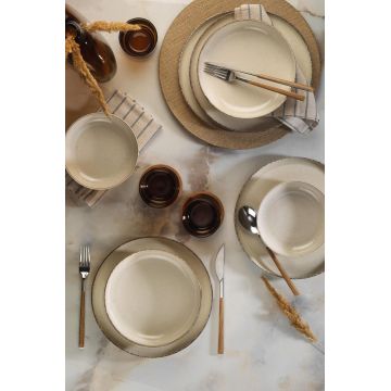 Serviciu de masa, Kütahya Porselen, 710KTP3406, Portelan , Farfurie intinsa 24 cm, Crem