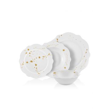 Serviciu de masa, Hermia, 280TMA1709, Plate: 22 x 22 x 3 cm (6 Pieces), Alb/Auriu