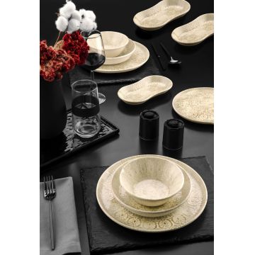 Serviciu de masa, Noble Life, 721NBL3152, Portelan , Farfurie intinsa 25 cm, Crem