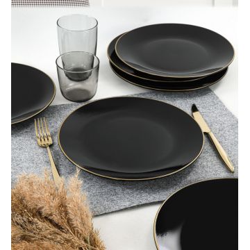 Set 6 farfurii intinse ST040106F650, Keramika, 25x25x3.7 cm, ceramica, negru