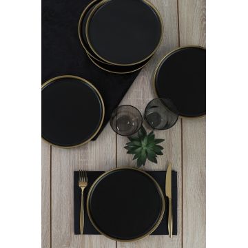 Set 6 platouri pentru desert ST039006F956A, Keramika, 22x22x2.5 cm, gresie, negru