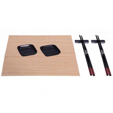 Set 7 piese pentru sushi Excellent Houseware, portelan, negru
