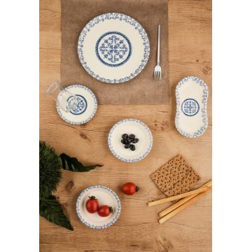 Set de mic dejun, Noble Life, 721NBL3160, Portelan  ,  Farfurie intinsa 22 cm, Albastru/Alb