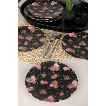 Set farfurii din ceramica pentru desert, Hermia, 275KRM1261, Roz/Negru