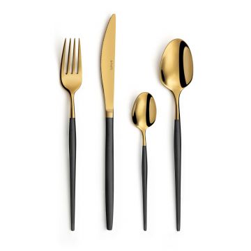 Set tacamuri 16 piese Soprano, Amefa, 4 persoane, inox 18/0, negru/auriu