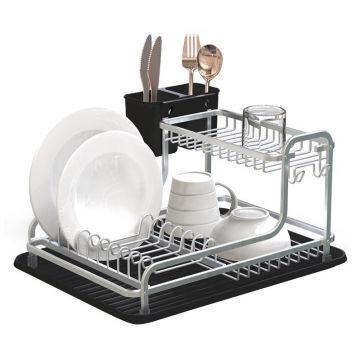 Suport Vase, din Aluminiu si Plastic, cu Tava si Suport Tacamuri, 43 x 36 x 22.50 cm, Grunberg GR3231