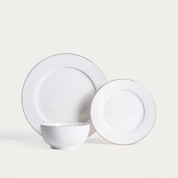 Serviciu de masa 18 piese Auroo, Homla, portelan, alb/auriu