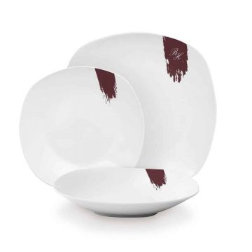 Serviciu de masa 18 piese Berlinger Haus, Leonardo, portelan, alb/visiniu