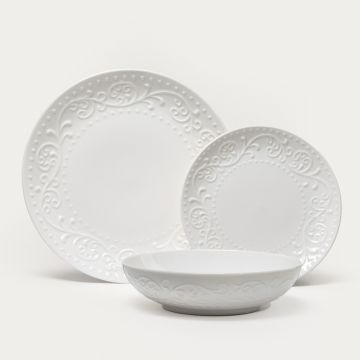 Serviciu de masa, 18 piese Sylia, Homla, portelan, alb