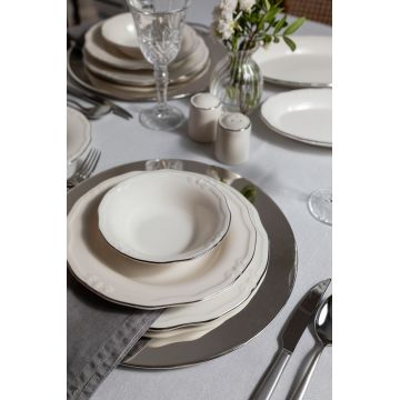 Serviciu de masa (53 Pieces), L'essentiel Maison, 667PRS1146, Farfurie: 22 x 22 cm (12 bucăți), Alb / Argintiu