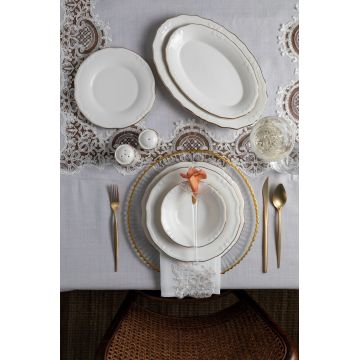 Serviciu de masa (53 piese), L'essentiel Maison, 667PRS1145, Farfurie: 22 x 22 cm (12 bucăți), Alb/Auriu