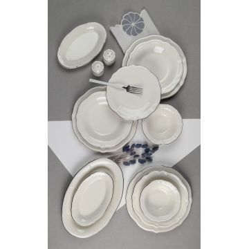 Serviciu de masa (53 piese), L'essentiel Maison, 667PRS1148, Farfurie: 22 x 22 cm (12 bucăți), Alb / Argintiu