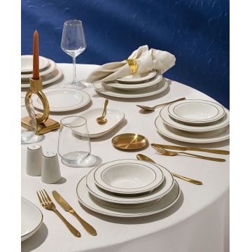 Serviciu de masa (53 piese), L'essentiel Maison, 667PRS1149, Farfurie: 21 x 21 cm (12 bucăți), Alb/Auriu