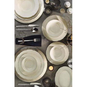 Serviciu de masa (58 Pieces), L'essentiel Maison, 719KTP9751, Farfurie adâncă: 23 cm (12 bucăți), Alb / Crem