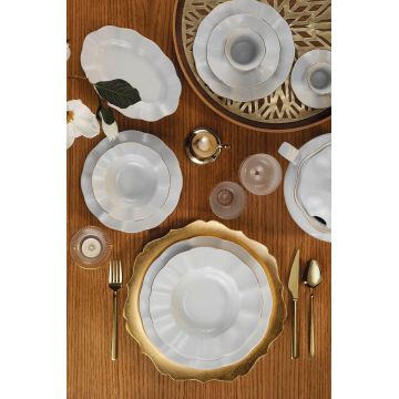 Serviciu de masa (83 piese), L'essentiel Maison, 710KTP9732, Capac pentru bol pentru serviciu de supă (1 bucată), Alb/Auriu