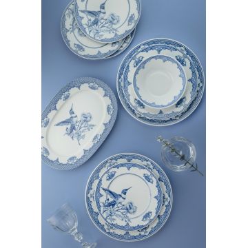 Serviciu de masa, Hermia, 710KTP3649, Farfurie: 21 x 21 cm (6 bucăți), Albastru/Alb
